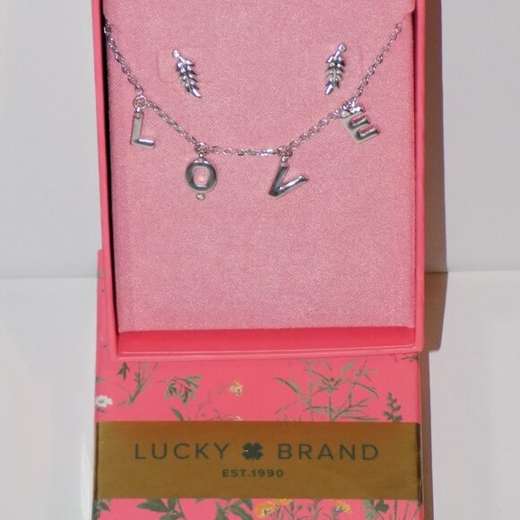 New w/$39 Tag Lucky Brand Love Charm Necklace & Earrings Set, Crystal Accents. - Picture 6 of 7